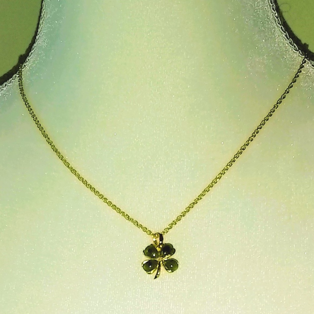 17" L Costume Necklace with 4 Olive Green Clover